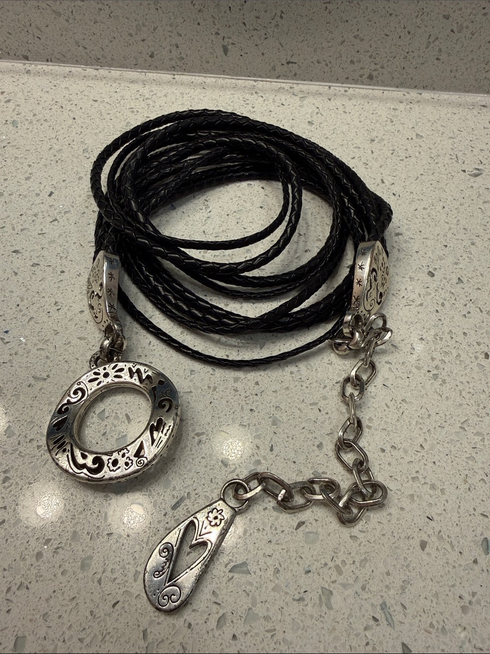 VTG Brighton Black Braided Leather Chain Belt